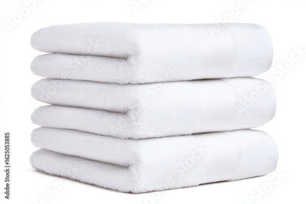 Obraz Clean and Soft White Towels Stacked Neatly for Bathroom or Spa Use, Ideal for Relaxation and Comfort in Home or Hospitality Settings