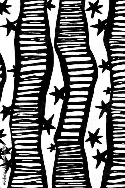 Fototapeta Abstract black and white pattern with symbolic ladders and stars - unique design for backgrounds and prints