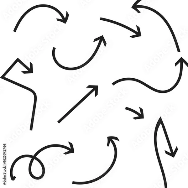 Fototapeta A vector set of arrows, perfect for your next design or logo, with a variety of symbols and silhouettes in a sketch or cartoon style