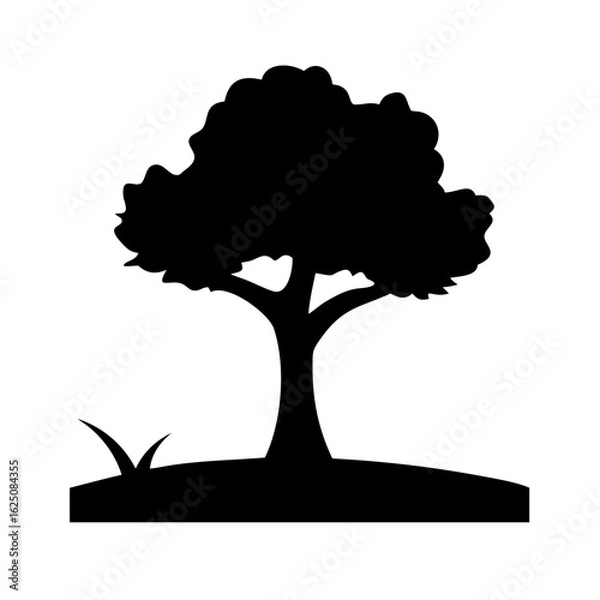 Obraz Lone Oak Tree Silhouette in Field at Dusk