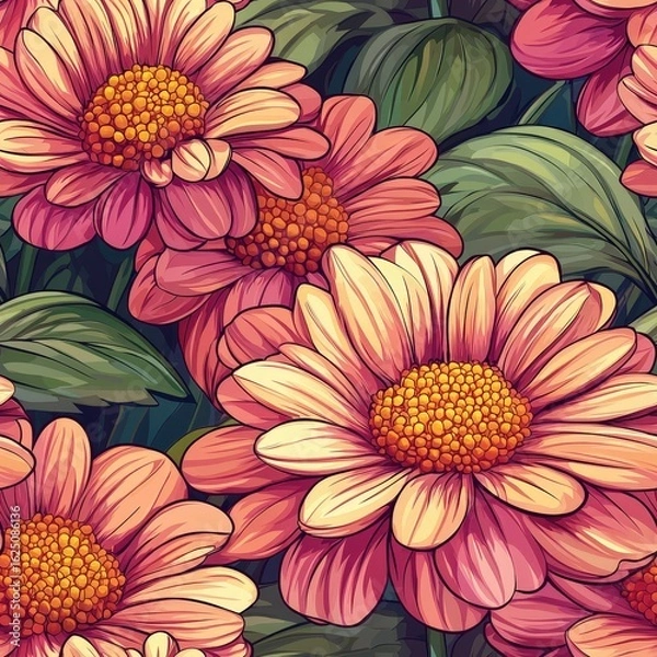 Fototapeta Aster flower plant flora bloom botany seamless pattern ornament design, tile