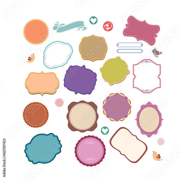 Obraz Cute Colorful Label and Frame Set for Kids Party, Scrapbook or Gift Tag Design