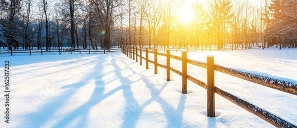 Obraz Beautiful Winter Dawn in Snowy Landscape with Sunlight and Shadows