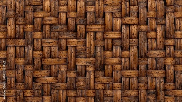 Fototapeta Detailed textural view showing the interweaving of natural fibers in a meticulously crafted basket weave pattern