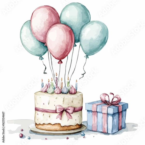 Obraz watercolor cake birthday illustration generative AI