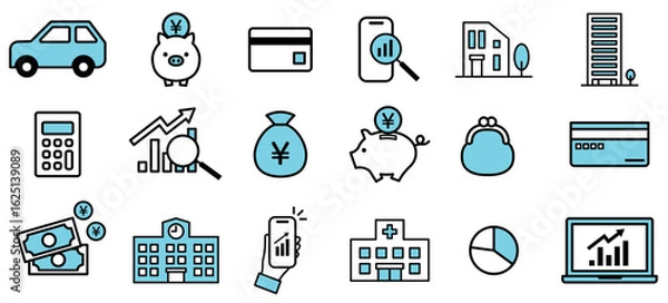 Obraz お金に関するライフステージ向けのアイコンセット
