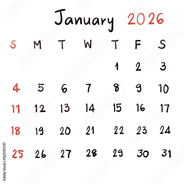 Obraz calendar planner 2026 organizer handwriting