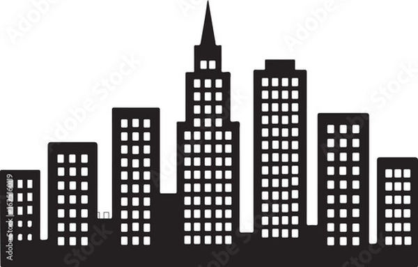 Obraz Black silhouette of a city skyline isolated on white background