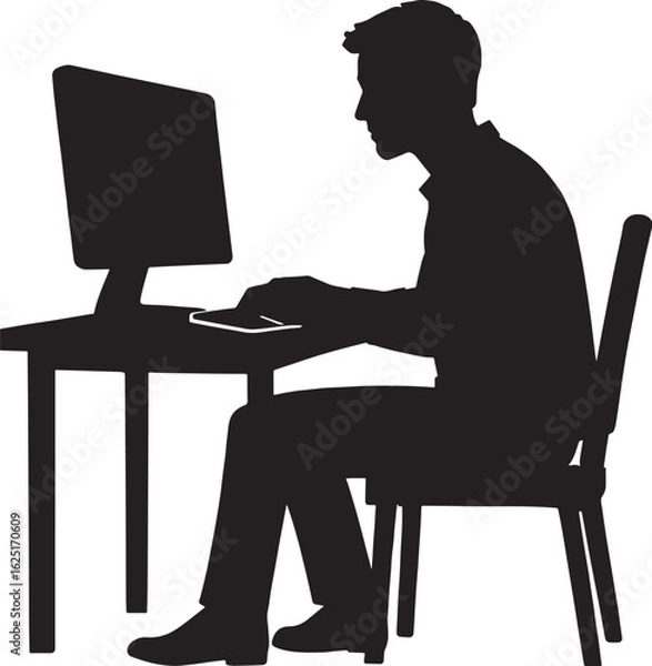 Fototapeta Software Developer Working at CoSoftware Engineer at Work in High-Tech Workspace computer Desk ,Black and White Silhouette 