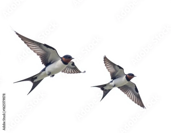 Fototapeta Two birds soaring through the sky, flying side by side