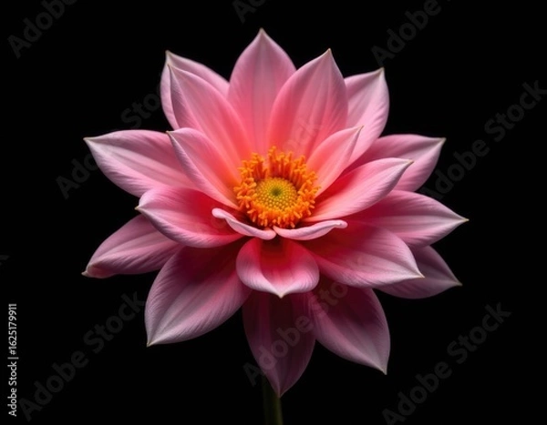 Fototapeta A bright pink flower with a yellow center sits on a dark black background, making it stand out