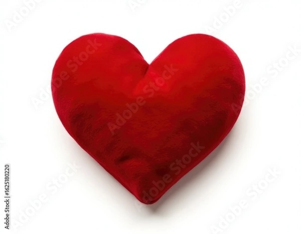 Fototapeta A soft and cuddly red heart shaped pillow placed on a plain white surface, perfect for romantic gestures or as a decorative piece