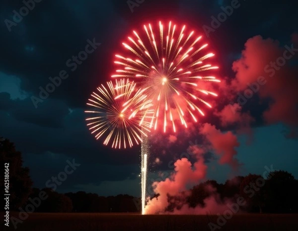 Fototapeta A large fireworks display lighting up the night sky with vibrant colors