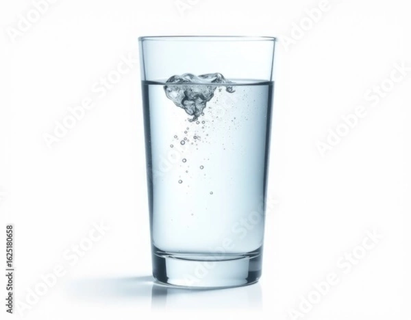 Fototapeta A clear glass filled with cold water and floating ice cubes