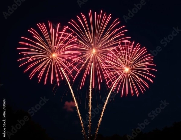 Fototapeta A couple of fireworks exploding in the night sky, colorful and vibrant