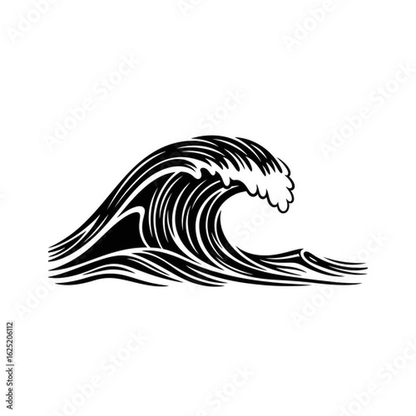 Fototapeta Illustration of a large ocean wave isolated on white background