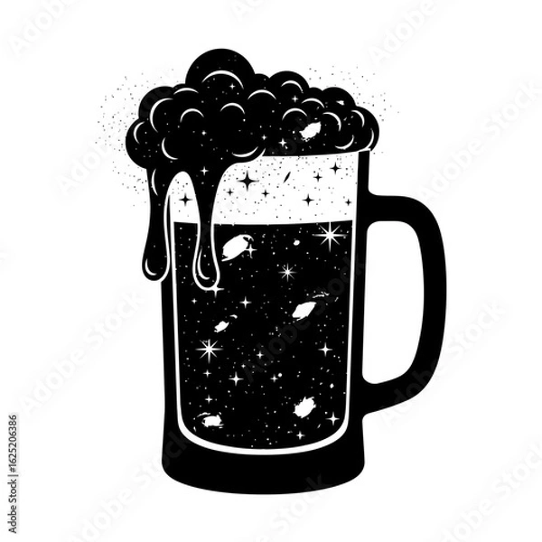 Fototapeta A mug of dark beer with foam and bubbles isolated on white background