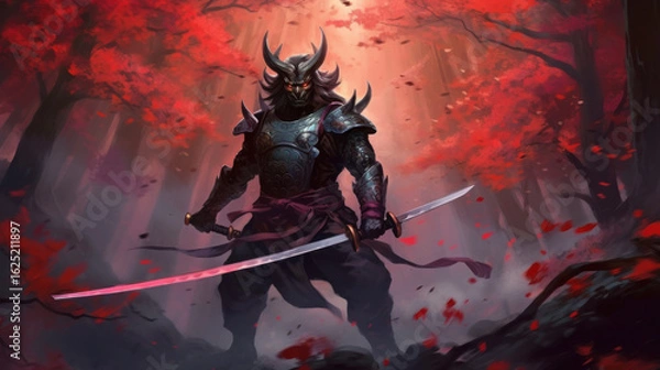 Fototapeta Crimson Oath: The Horned Sentinel of Embergrove