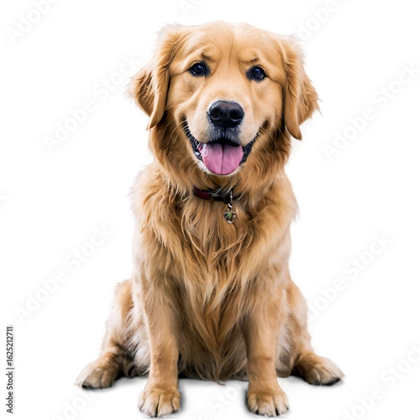 Obraz Golden Retriever dog sitting with tongue out isolated on a transparent background