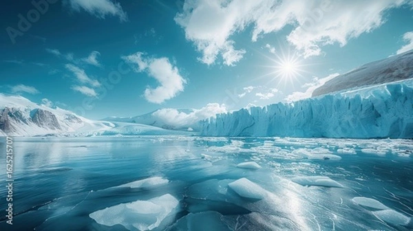 Fototapeta Antarctic Glacier Serenity: Sunlit Icebergs and Azure Waters
