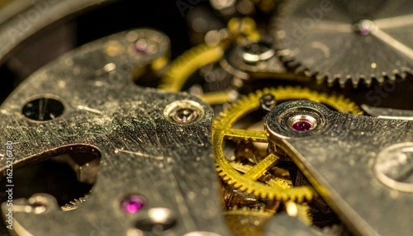 Fototapeta Macro Watch Movement Gears, Intricate Clockwork Mechanism Close-up
