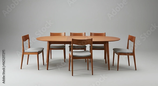 Fototapeta Elegant Mid-Century Modern Dining Set Wooden Table and Chairs with Minimalist Design