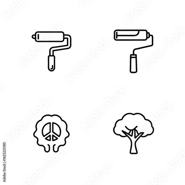 Fototapeta Paint Roller Broccoli and Peace Symbol Graphics Set for Design Projects