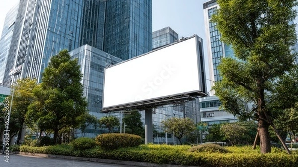 Fototapeta Clean blank billboard in a downtown setting modern architecture backdrop perfect for advertising mockups