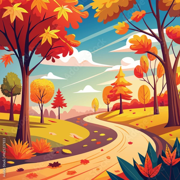 Obraz Autumn landscape with colorful trees and sunset sky in nature scene