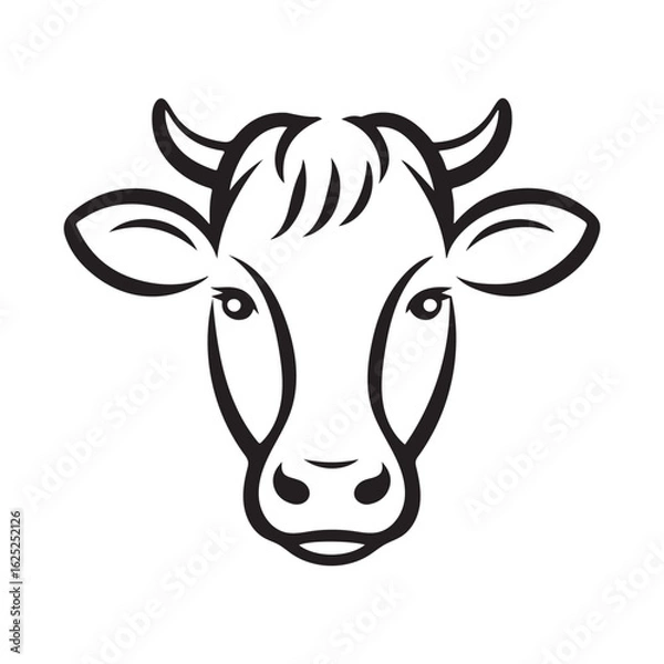 Obraz Cow Face Wearing Sunglasses with Black Outline Style vector illustration on white background