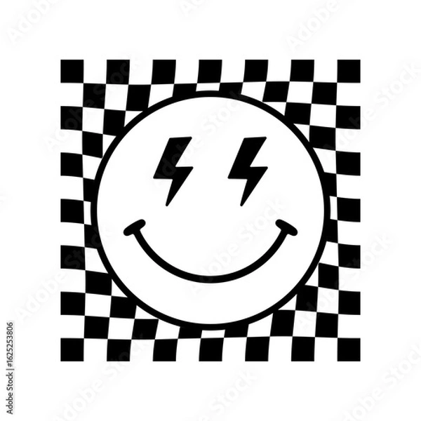 Fototapeta Checkered Pattern Smiley Face with Lightning Bolt Eyes