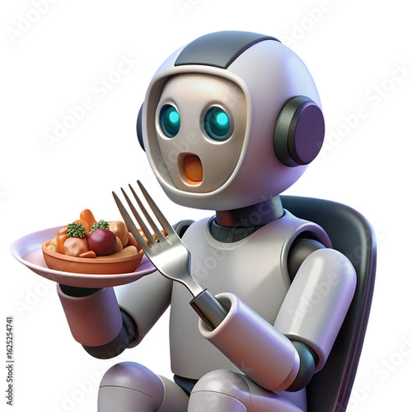 Fototapeta Surprised Robot Eating a Healthy Meal