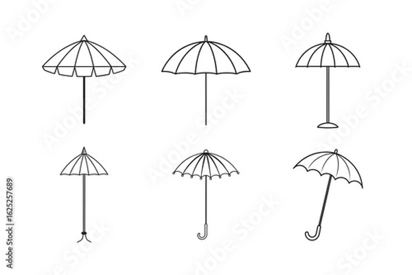 Fototapeta line art beach parasol tilted sideways set bundle on white background