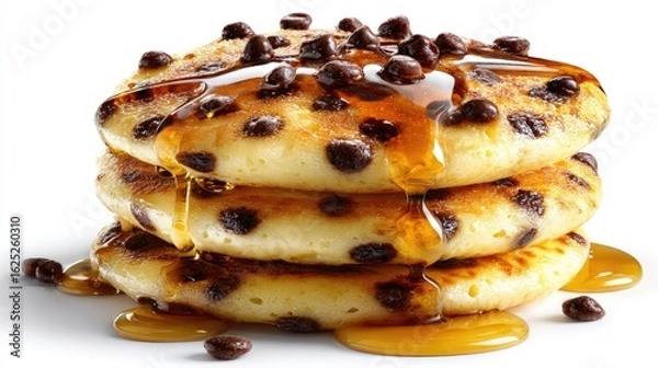 Fototapeta Delicious Stack Of Chocolate Chip Pancakes With Maple Syrup