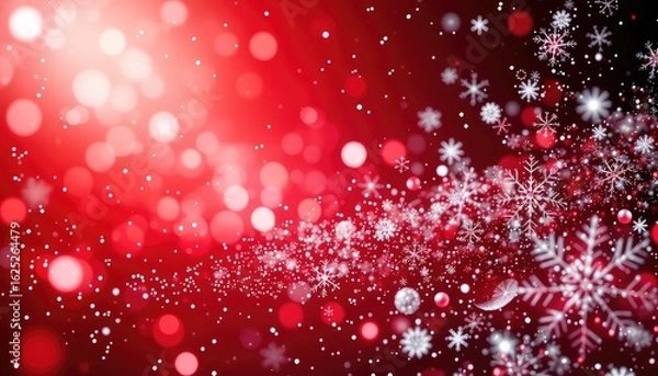 Fototapeta Abstract crimson backdrop with flowing snowflake design and blurry lights, conveying a festive and celebratory winter feeling