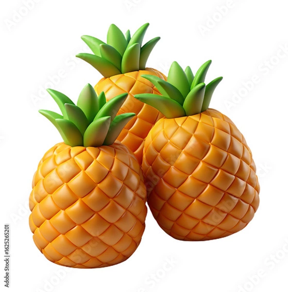 Fototapeta Pineapple 3D Render PNG - Whole and Sliced Exotic Fruit