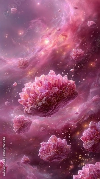 Fototapeta Pink Crystals Floating In A Pink Nebula