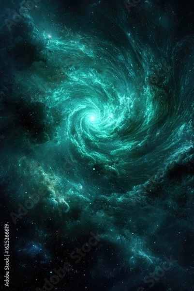 Fototapeta Abstract Spiral Galaxy In Turquoise And Dark Space
