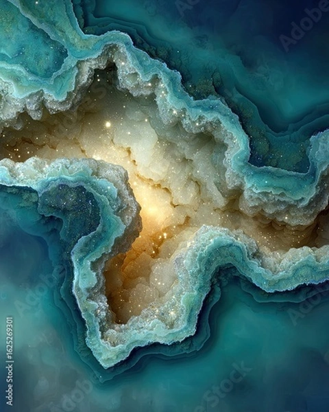 Fototapeta Abstract Crystal Cave Formation With Teal Tones