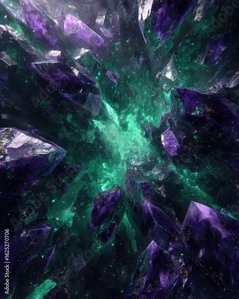 Fototapeta Abstract Crystal Explosion In Emerald And Purple Tones