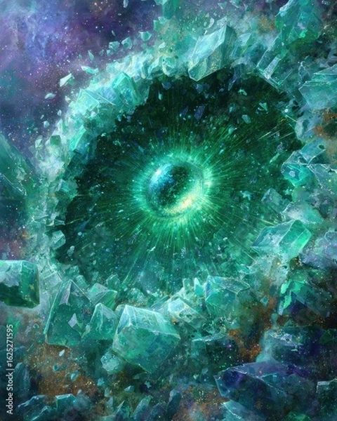Fototapeta Emerald Crystal Explosion In Space