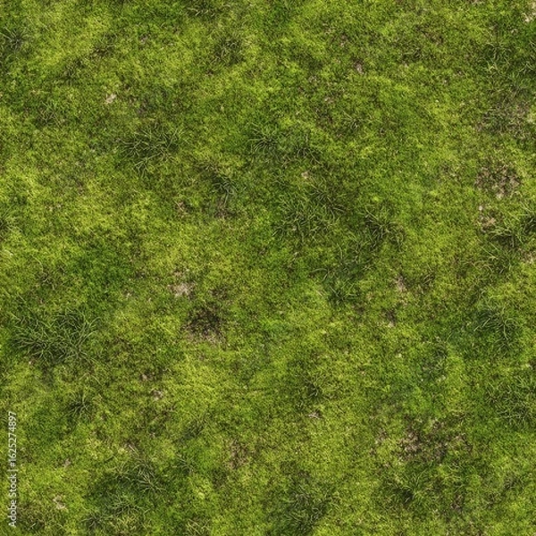 Fototapeta Seamless texture of lush green grass with subtle dirt patches great for open-world terrain