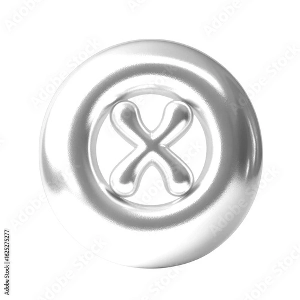 Fototapeta 3D Cancel Icon PNG. Glossy metallic silver Cross Symbol for UI Buttons and Warning States.