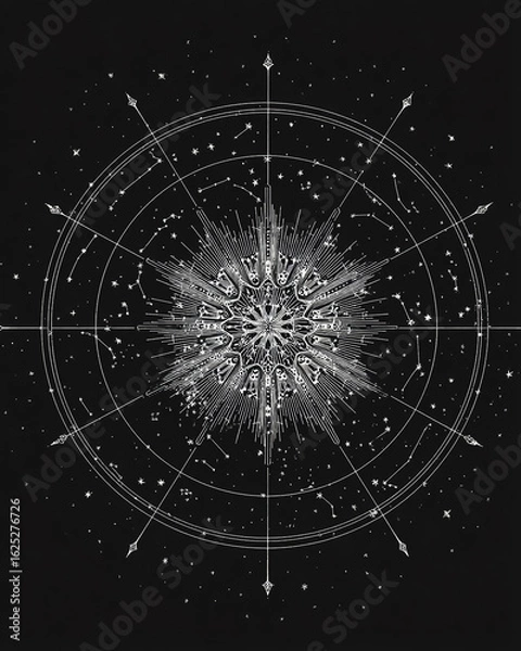 Fototapeta Art Deco style: stylized star map, celestial art with symmetrical constellation lines, cosmic elegance