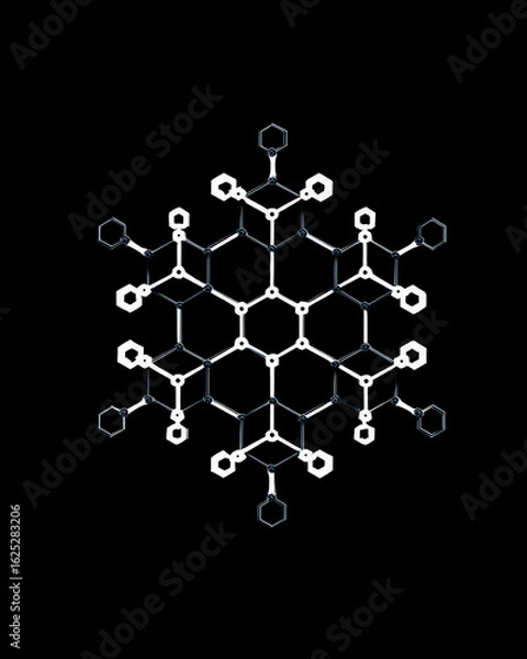 Fototapeta Art Deco style: molecular structure illustration, decorative hexagons with lab aesthetic, cool scientific symmetry