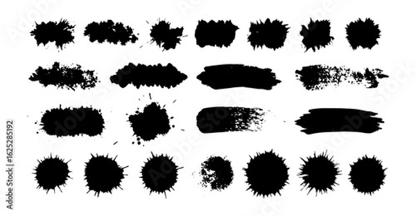 Obraz This image showcases a collection of black ink splatters and brushstrokes on a white background, offering various textures and shapes ideal for artistic designs and creative projects