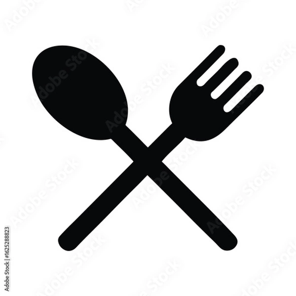 Obraz Black silhouette icon of a crossed spoon and fork