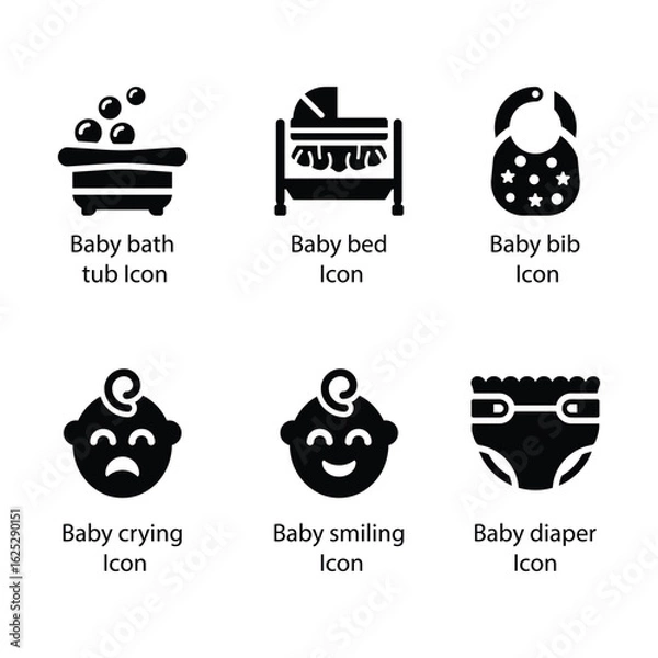 Obraz Bath tub, Baby bed, Baby bib, crying, smiling, diaper, icon