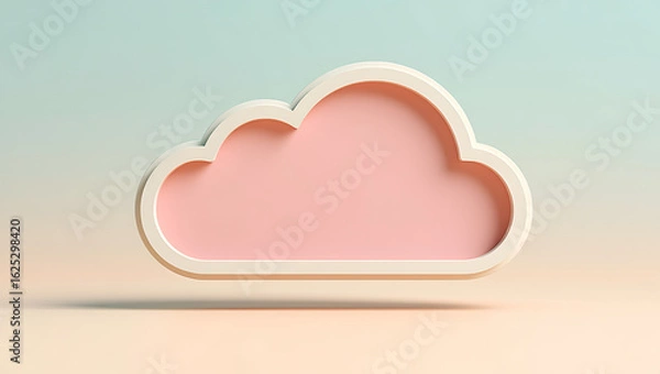 Fototapeta A soft pink cloud shaped object with a white outline floats against a gradient background casting a subtle shadow evoking a sense of gentle simplicity and digital space