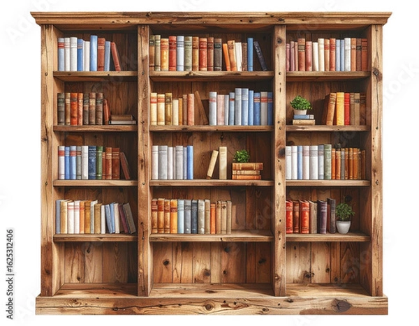 Obraz Rustic reclaimed wood bookshelf, transparent background